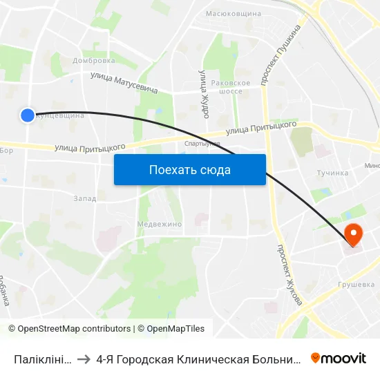 Паліклініка №26 to 4-Я Городская Клиническая Больница Имени Н.Е.Савченко map