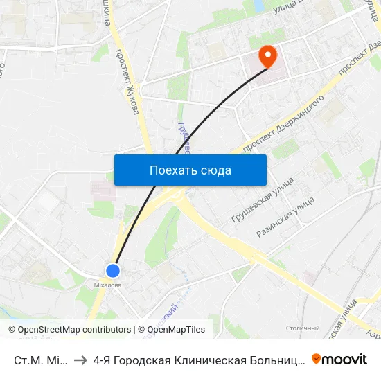 Ст.М. Міхалова to 4-Я Городская Клиническая Больница Имени Н.Е.Савченко map