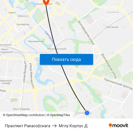 Праспект Ракасоўскага to Мглу Корпус Д map