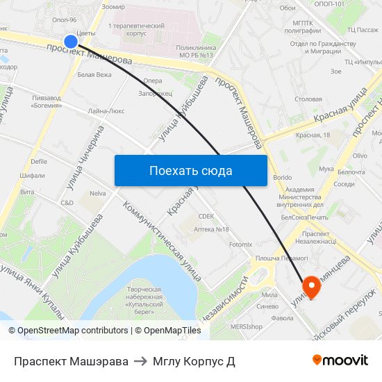 Праспект Машэрава to Мглу Корпус Д map