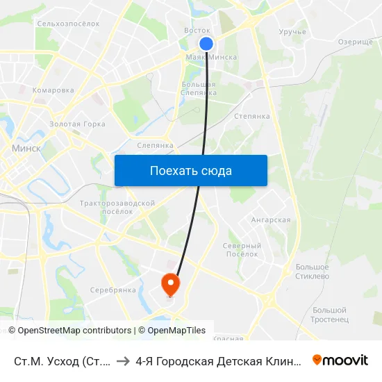 Ст.М. Усход (Ст.М. Восток) to 4-Я Городская Детская Клиническая Больница map