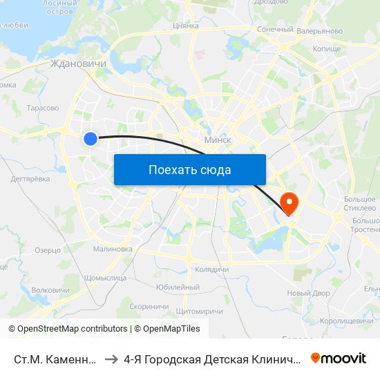 Ст.М. Каменная Горка to 4-Я Городская Детская Клиническая Больница map