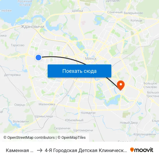 Каменная Горка to 4-Я Городская Детская Клиническая Больница map