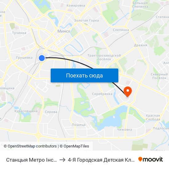 Станцыя Метро Інстытут Культуры to 4-Я Городская Детская Клиническая Больница map