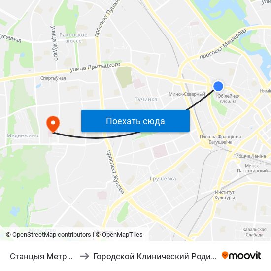 Станцыя Метро Фрунзенская to Городской Клинический Родильный Дом №2 Г. Минска map