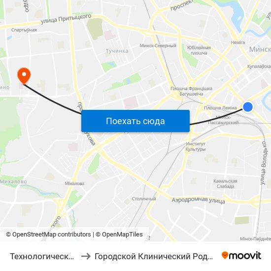 Технологический Университет to Городской Клинический Родильный Дом №2 Г. Минска map