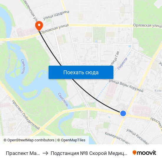 Праспект Машэрава to Подстанция №8 Скорой Медицинской Помощи map