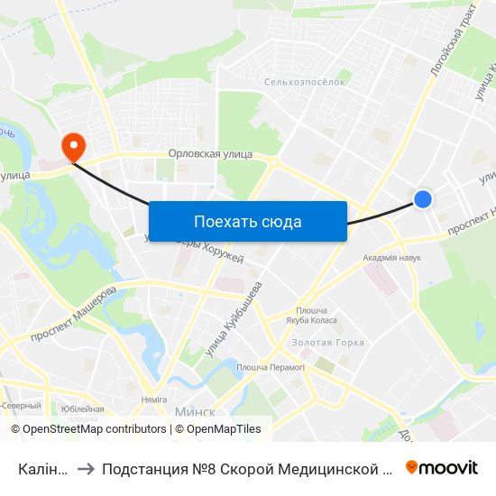 Калініна to Подстанция №8 Скорой Медицинской Помощи map