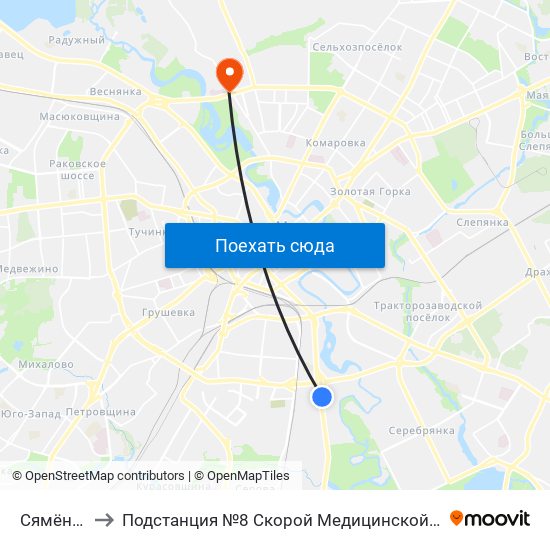 Сямёнава to Подстанция №8 Скорой Медицинской Помощи map