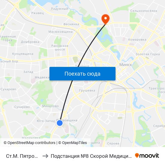 Ст.М. Пятроўшчына to Подстанция №8 Скорой Медицинской Помощи map