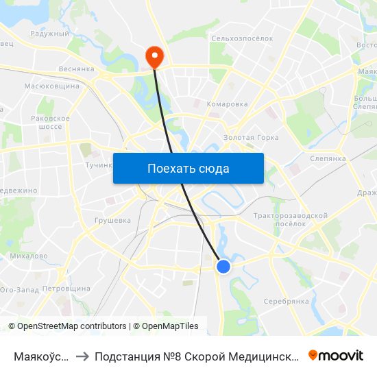 Маякоўскага to Подстанция №8 Скорой Медицинской Помощи map