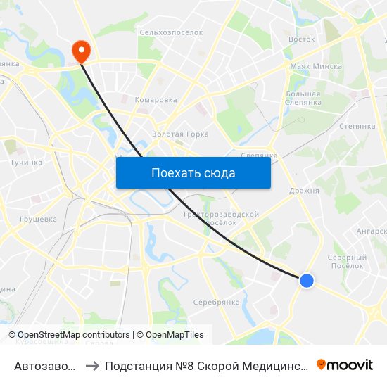 Автозаводская to Подстанция №8 Скорой Медицинской Помощи map