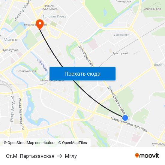 Ст.М. Партызанская to Мглу map