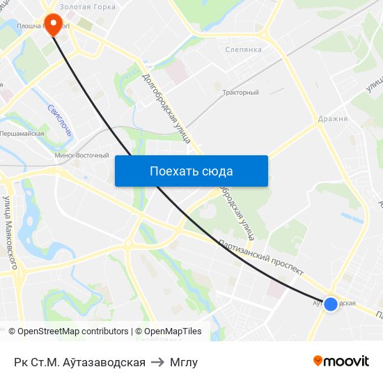 Рк Ст.М. Аўтазаводская to Мглу map