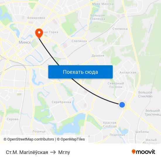 Ст.М. Магілёўская to Мглу map