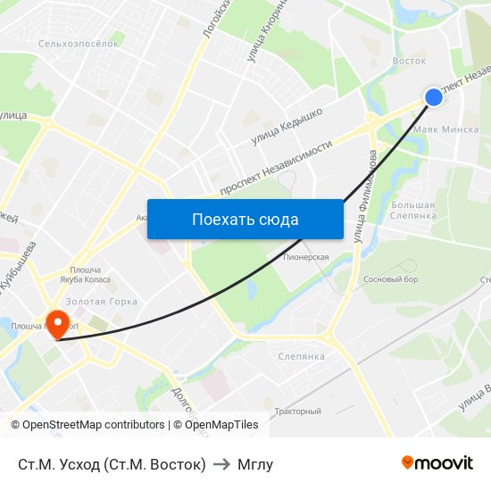 Ст.М. Усход (Ст.М. Восток) to Мглу map