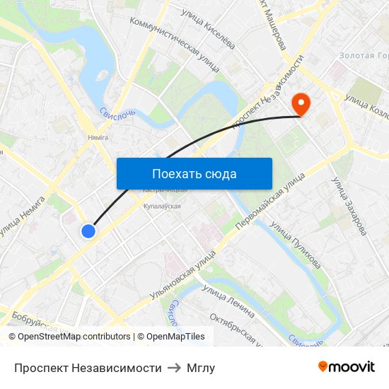 Проспект Независимости to Мглу map