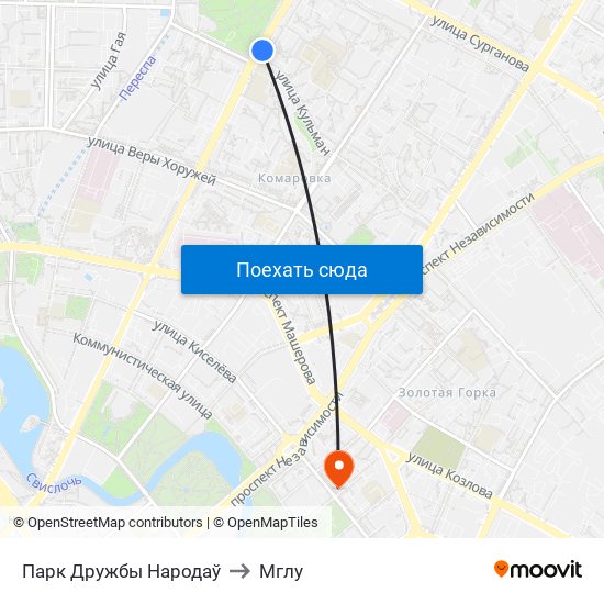 Парк Дружбы Народаў to Мглу map