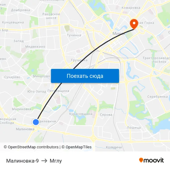 Малиновка-9 to Мглу map