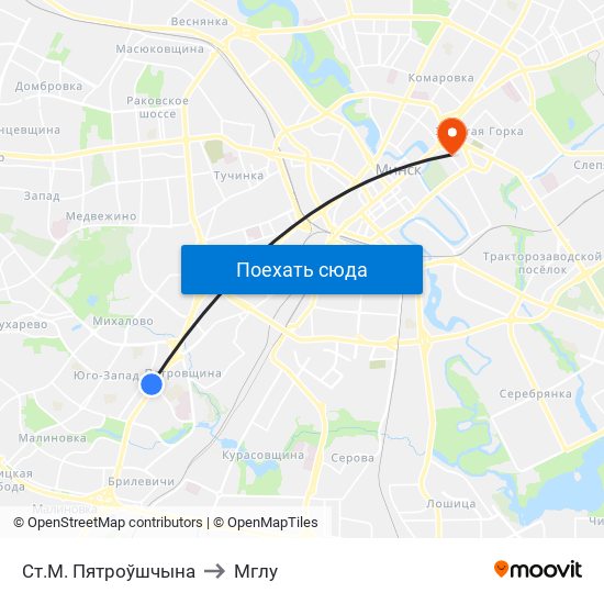 Ст.М. Пятроўшчына to Мглу map
