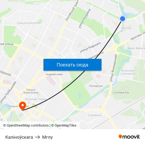Каліноўскага to Мглу map