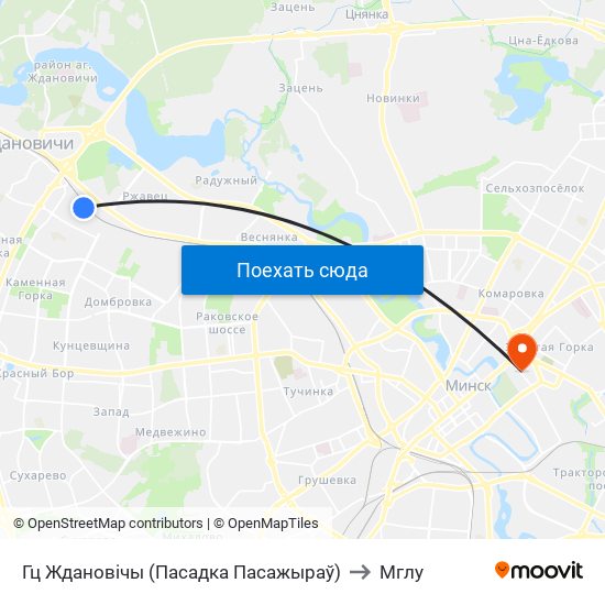 Гц Ждановічы (Пасадка Пасажыраў) to Мглу map