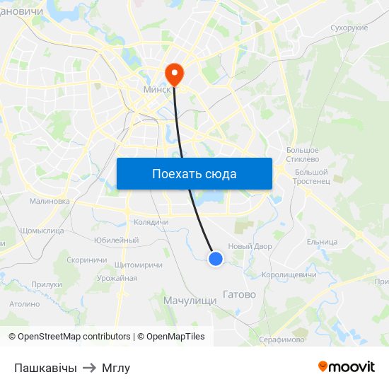 Пашкавічы to Мглу map