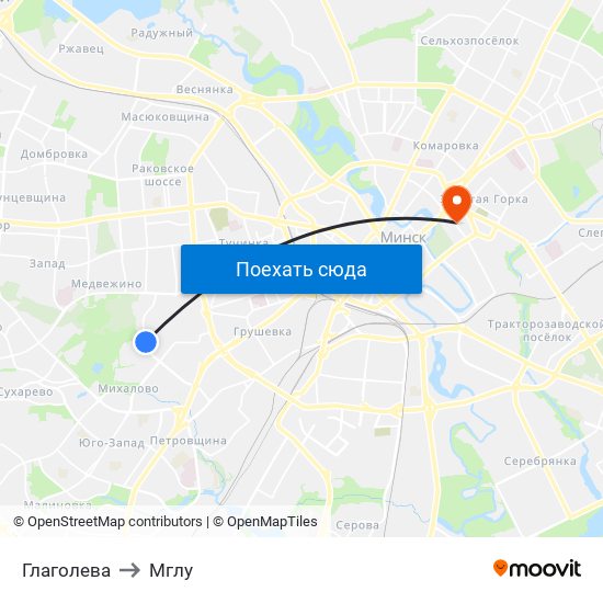 Глаголева to Мглу map