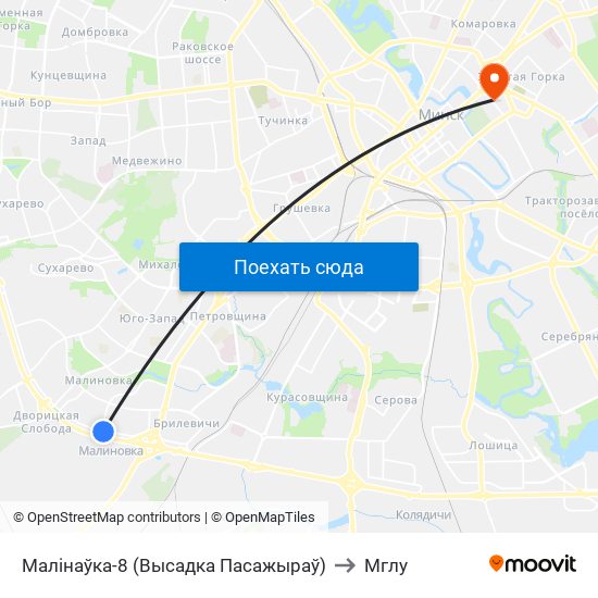 Малінаўка-8 (Высадка Пасажыраў) to Мглу map