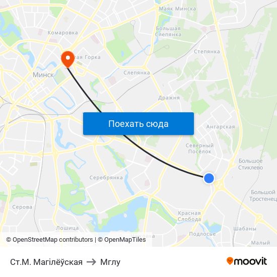 Ст.М. Магілёўская to Мглу map