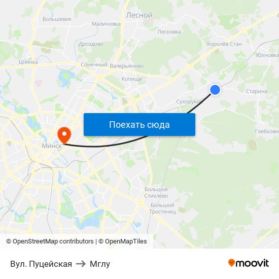 Вул. Пуцейская to Мглу map