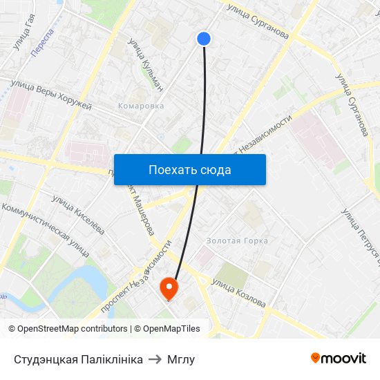 Студэнцкая Паліклініка to Мглу map