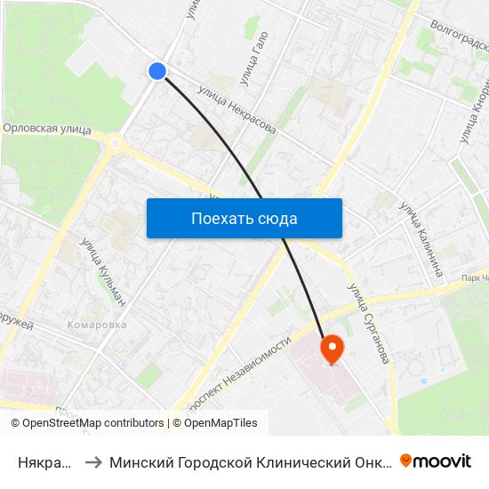 Някрасава to Минский Городской Клинический Онкодиспансер map