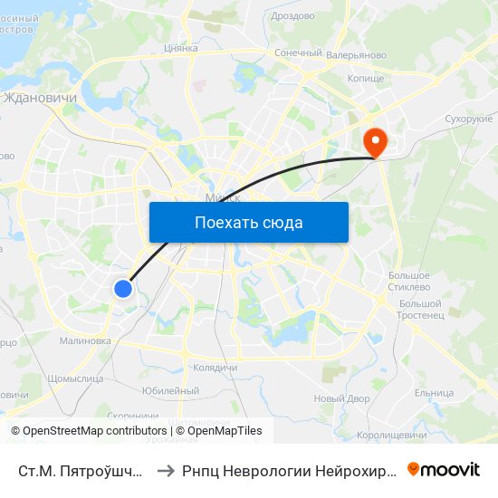 Ст.М. Пятроўшчына to Рнпц Неврологии Нейрохирурги map