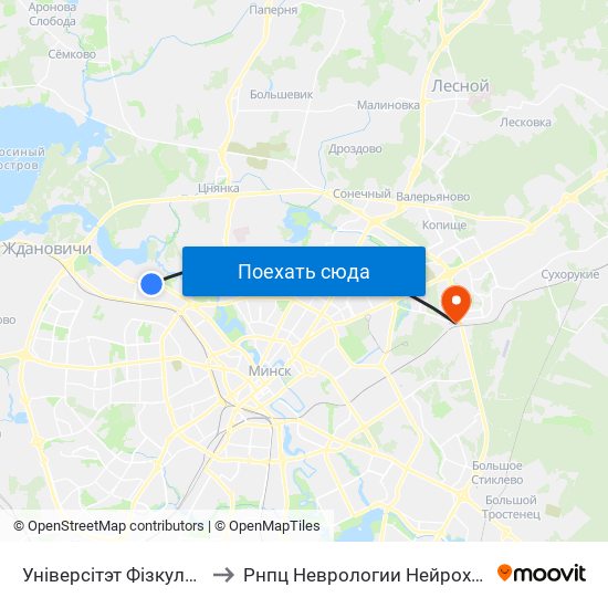 Універсітэт Фізкультуры to Рнпц Неврологии Нейрохирурги map