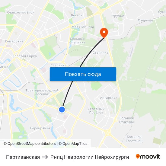 Партизанская to Рнпц Неврологии Нейрохирурги map