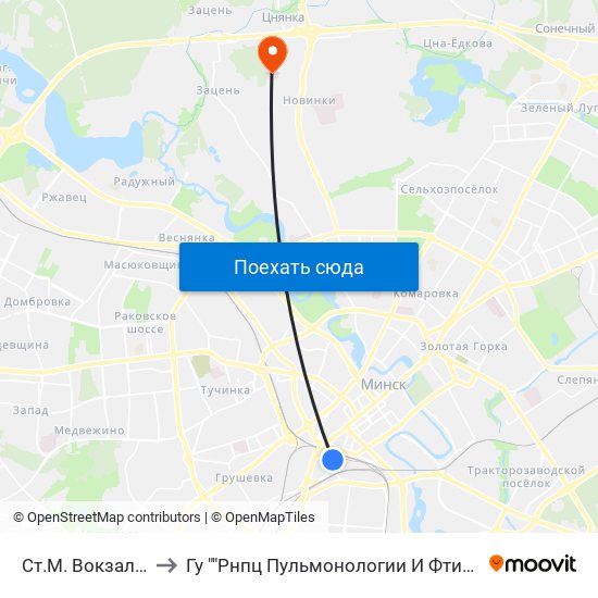 Ст.М. Вокзальная to Гу ""Рнпц Пульмонологии И Фтизиатрии"" map