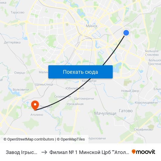 Завод Ігрыстых Вінаў to Филиал № 1 Минской Црб ""Атолинская Больница"" map
