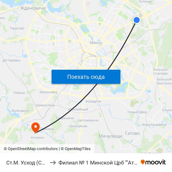 Ст.М. Усход (Ст.М. Восток) to Филиал № 1 Минской Црб ""Атолинская Больница"" map