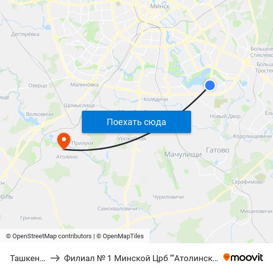 Ташкенцкая to Филиал № 1 Минской Црб ""Атолинская Больница"" map