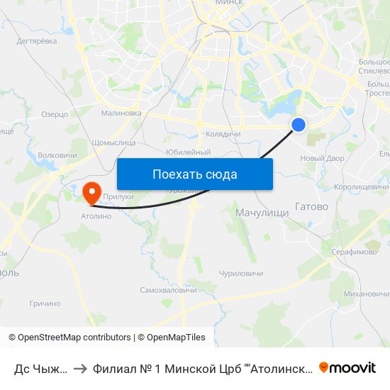 Дс Чыжоўка to Филиал № 1 Минской Црб ""Атолинская Больница"" map