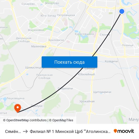 Сямёнава to Филиал № 1 Минской Црб ""Атолинская Больница"" map