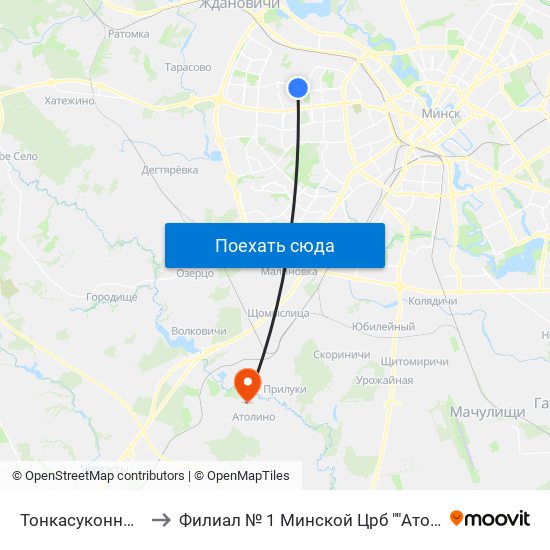 Тонкасуконны Камбінат to Филиал № 1 Минской Црб ""Атолинская Больница"" map