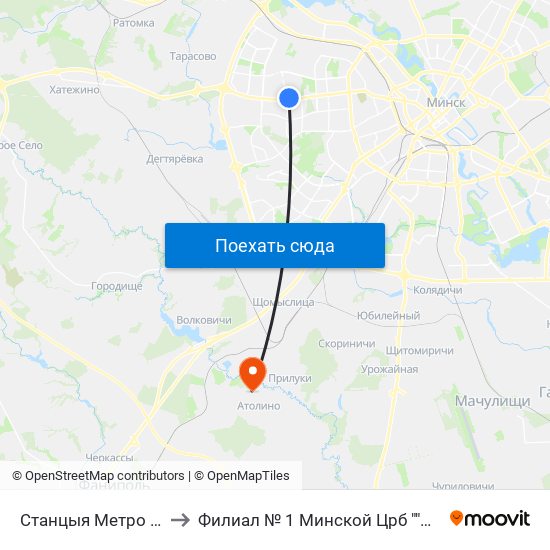 Станцыя Метро Кунцаўшчына to Филиал № 1 Минской Црб ""Атолинская Больница"" map