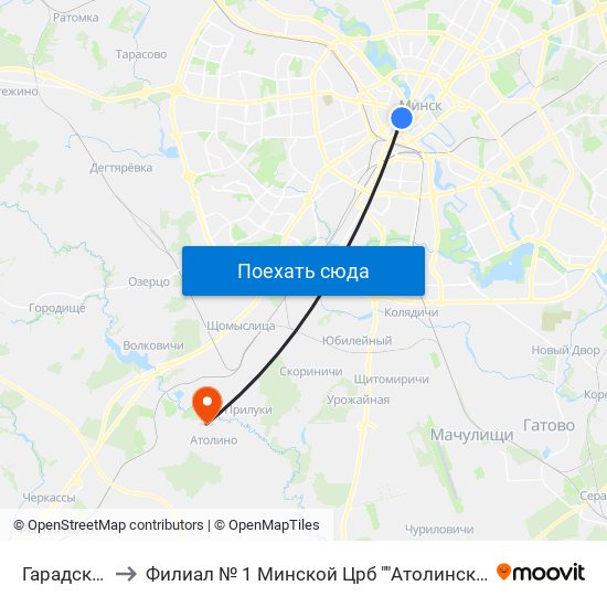 Гарадскі Вал to Филиал № 1 Минской Црб ""Атолинская Больница"" map