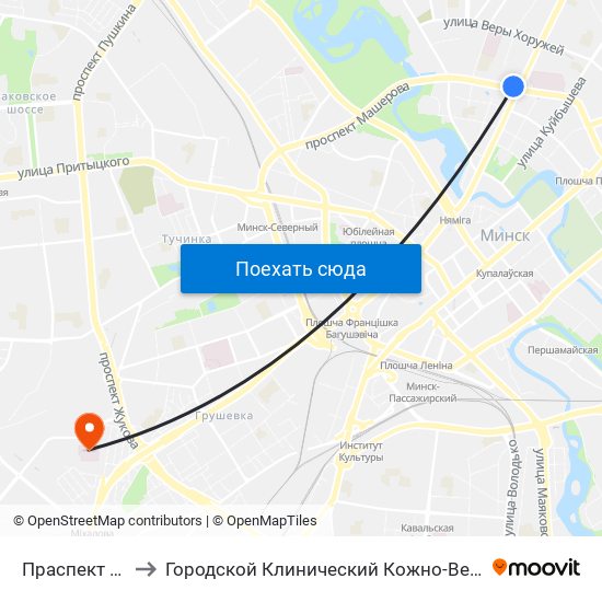 Праспект Машэрава to Городской Клинический Кожно-Венерологический Диспансер map