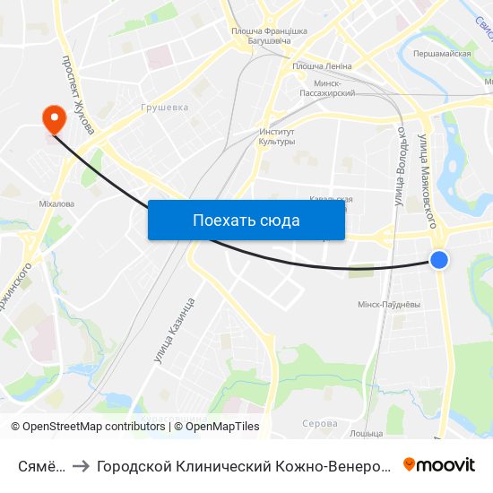 Сямёнава to Городской Клинический Кожно-Венерологический Диспансер map