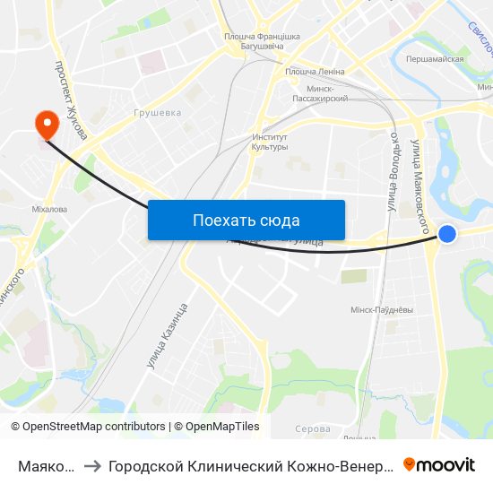 Маякоўскага to Городской Клинический Кожно-Венерологический Диспансер map