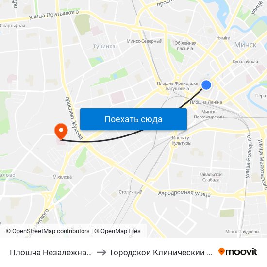 Плошча Незалежнасці (Площадь Независимости) to Городской Клинический Кожно-Венерологический Диспансер map