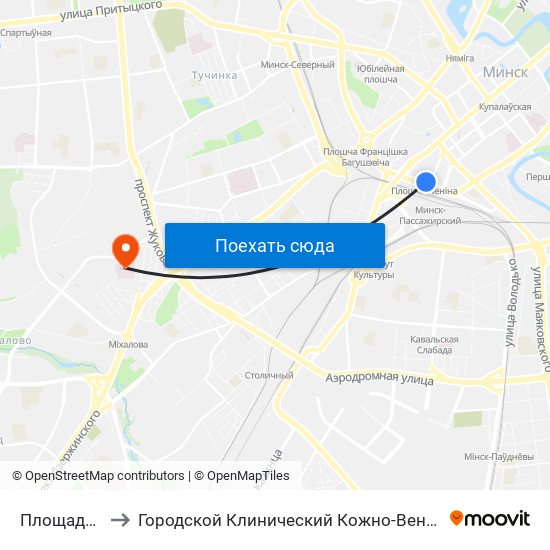 Площадь Ленина to Городской Клинический Кожно-Венерологический Диспансер map